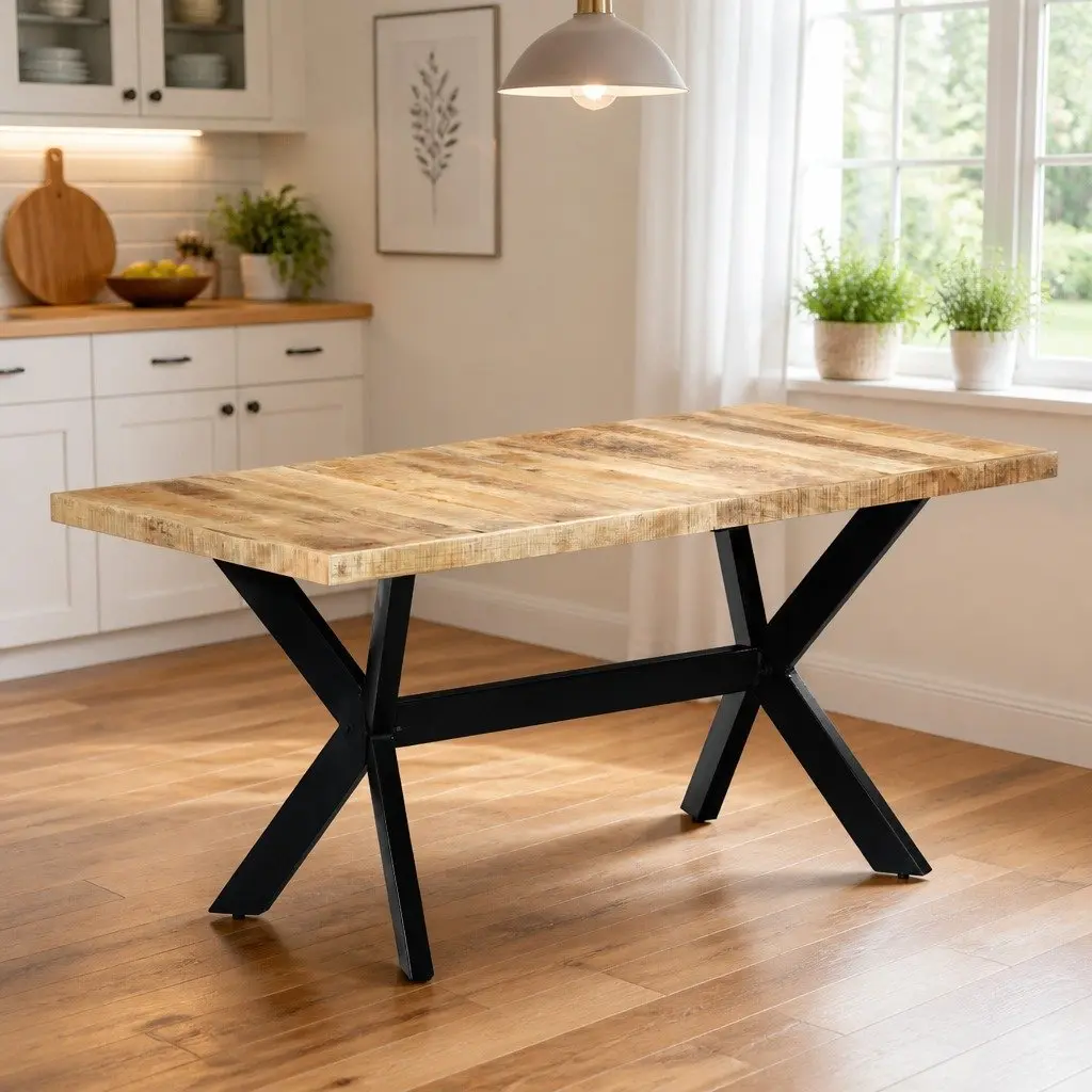 Dining Table Industrial Style 160x80x75 cm Solid Rough Mango Wood Brown