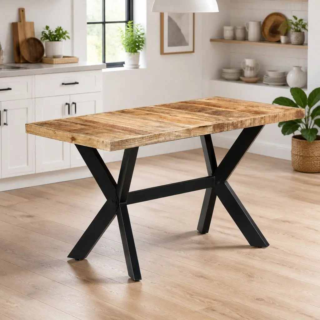 Dining Table Industrial Style 140x70x75 cm Solid Mango Wood Brown