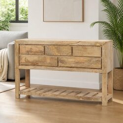 Warm Brown Wooden Sideboard with Drawers - 120x30x75 cm