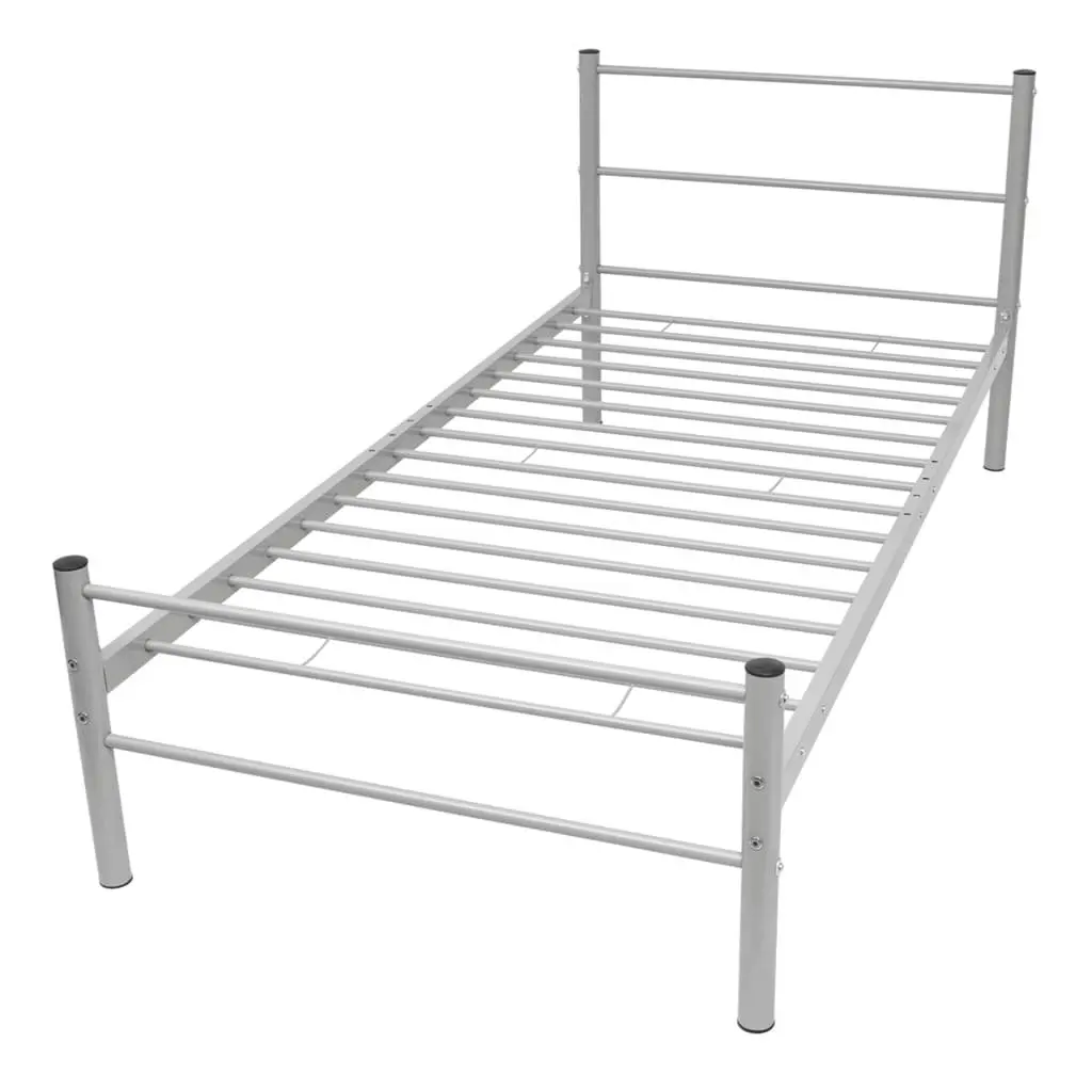 King Single Bed Frame Grey Metal Slatted Base Bedroom Furniture No Mattress