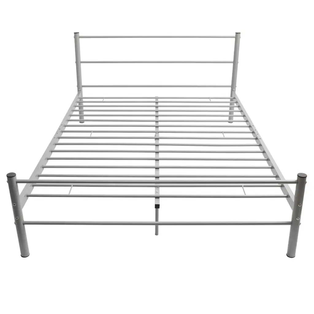 Double Bed Frame Metal Grey Slatted Base Design No Mattress