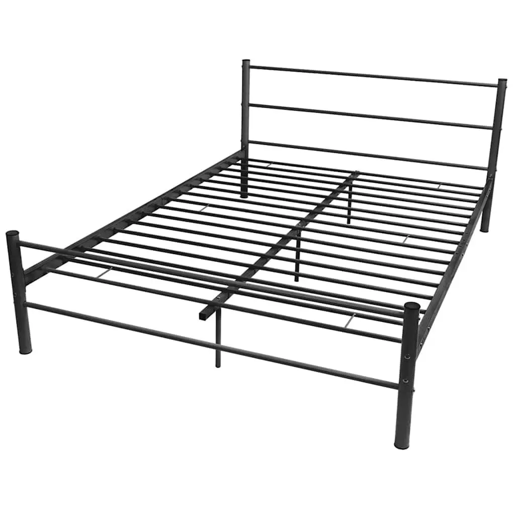 Double Bed Frame Black Metal Slatted Base 187 x 137 cm