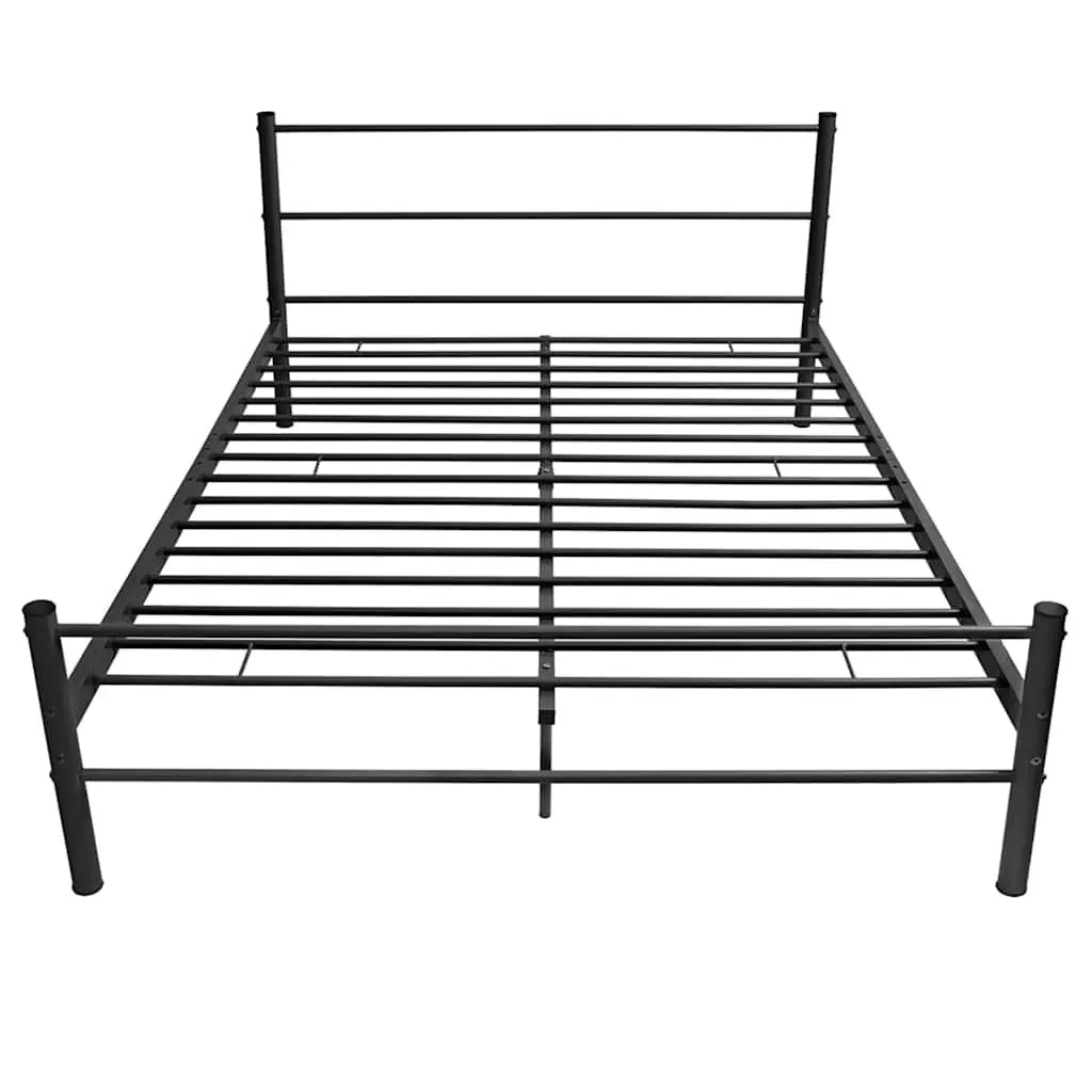 Double Bed Frame Black Metal Slatted Base 187 x 137 cm