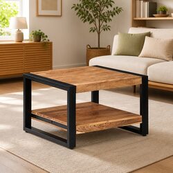 Coffee Table 60x60x40 cm Brown Solid Acacia Wood Handmade Retro Living Room