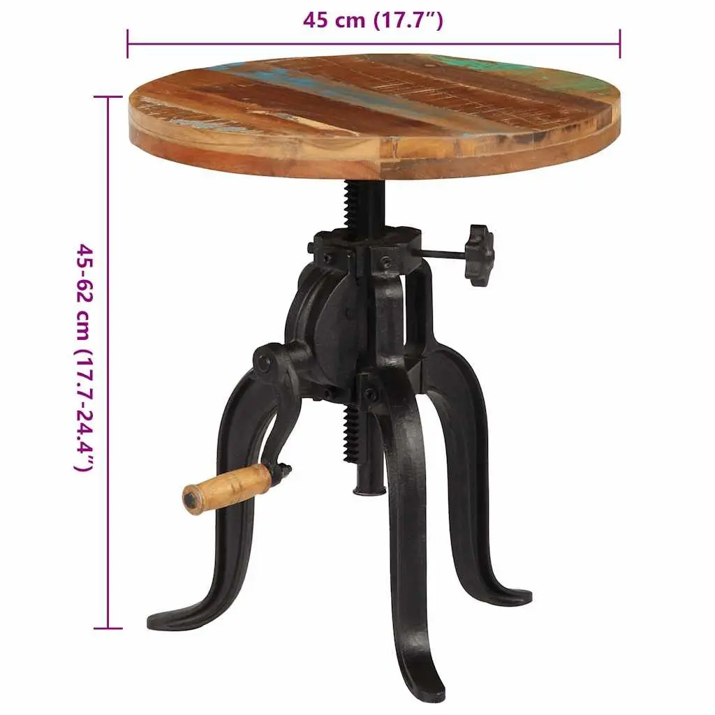Adjustable Side Table 45-62cm Reclaimed Wood Cast Iron Legs Accent End Table