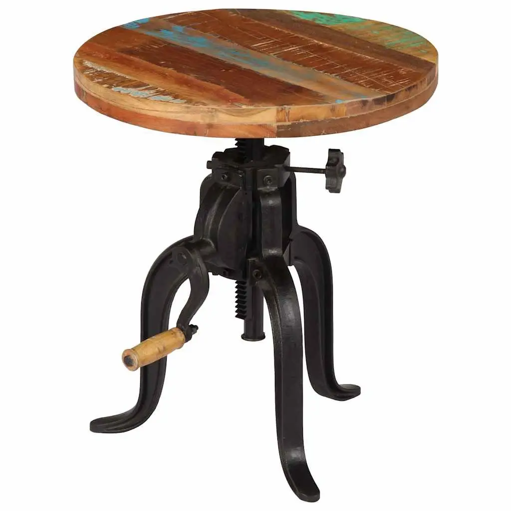 Adjustable Side Table 45-62cm Reclaimed Wood Cast Iron Legs Accent End Table
