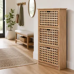 Reliable Wooden Shoe Cabinet 55x20x104 cm Lattice Design