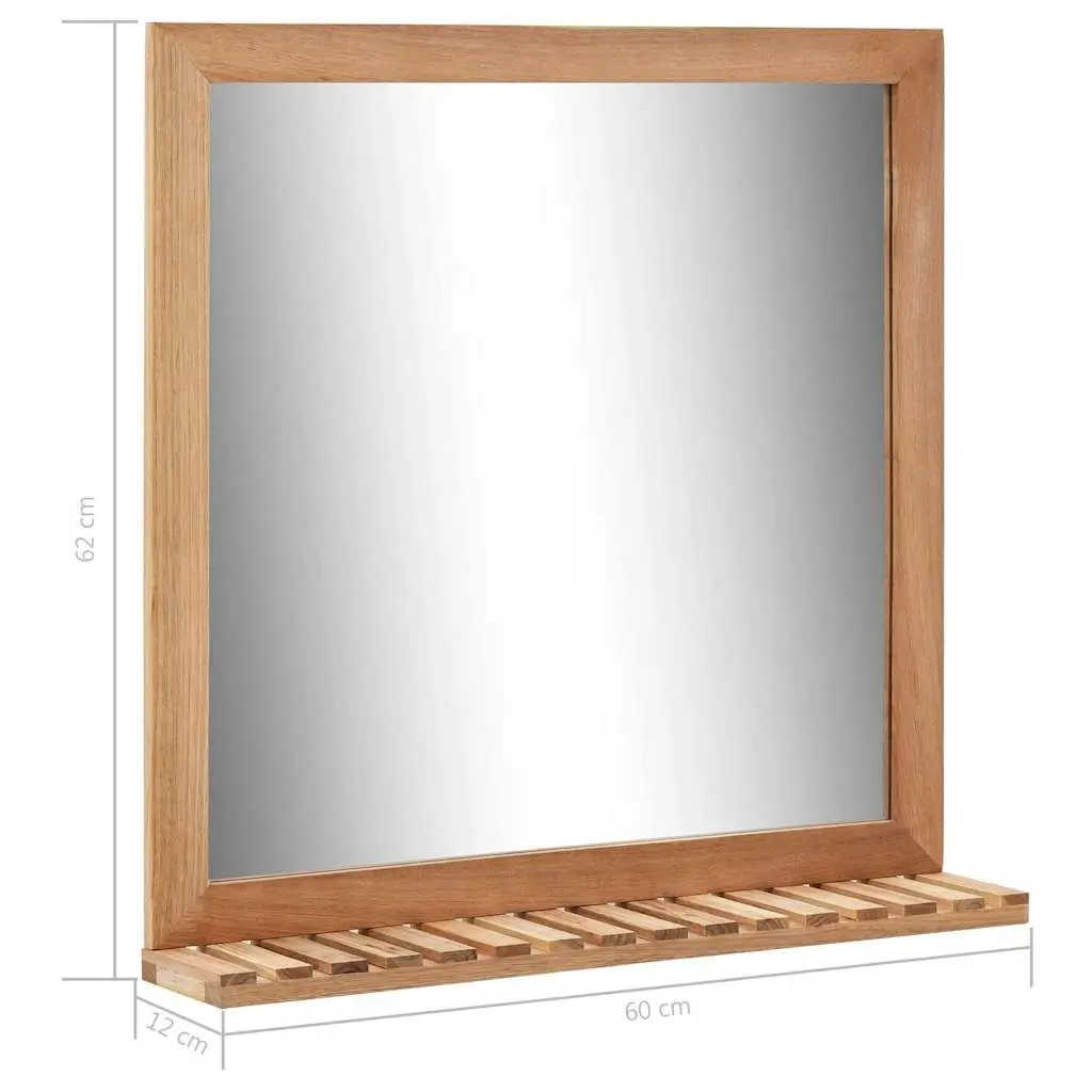 Bathroom Mirror with Shelf 60x12x62 cm Solid Walnut Wood Frame Brown