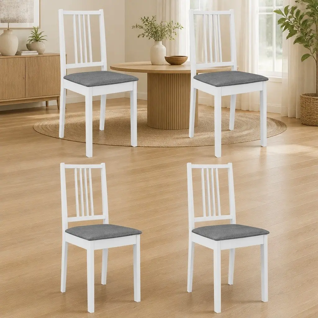 Dining Chairs Cushioned 4 Piece Solid Wood Kitchen Seating Set White