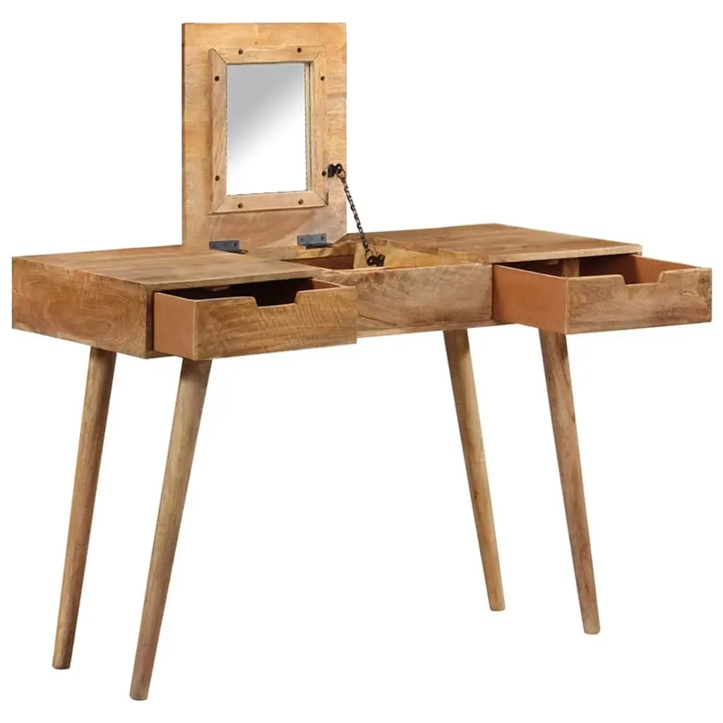 Dressing Table Bedroom Vanity 112x45x76 cm Brown Solid Mango Wood with Mirror 2 Drawers 4 Compartments