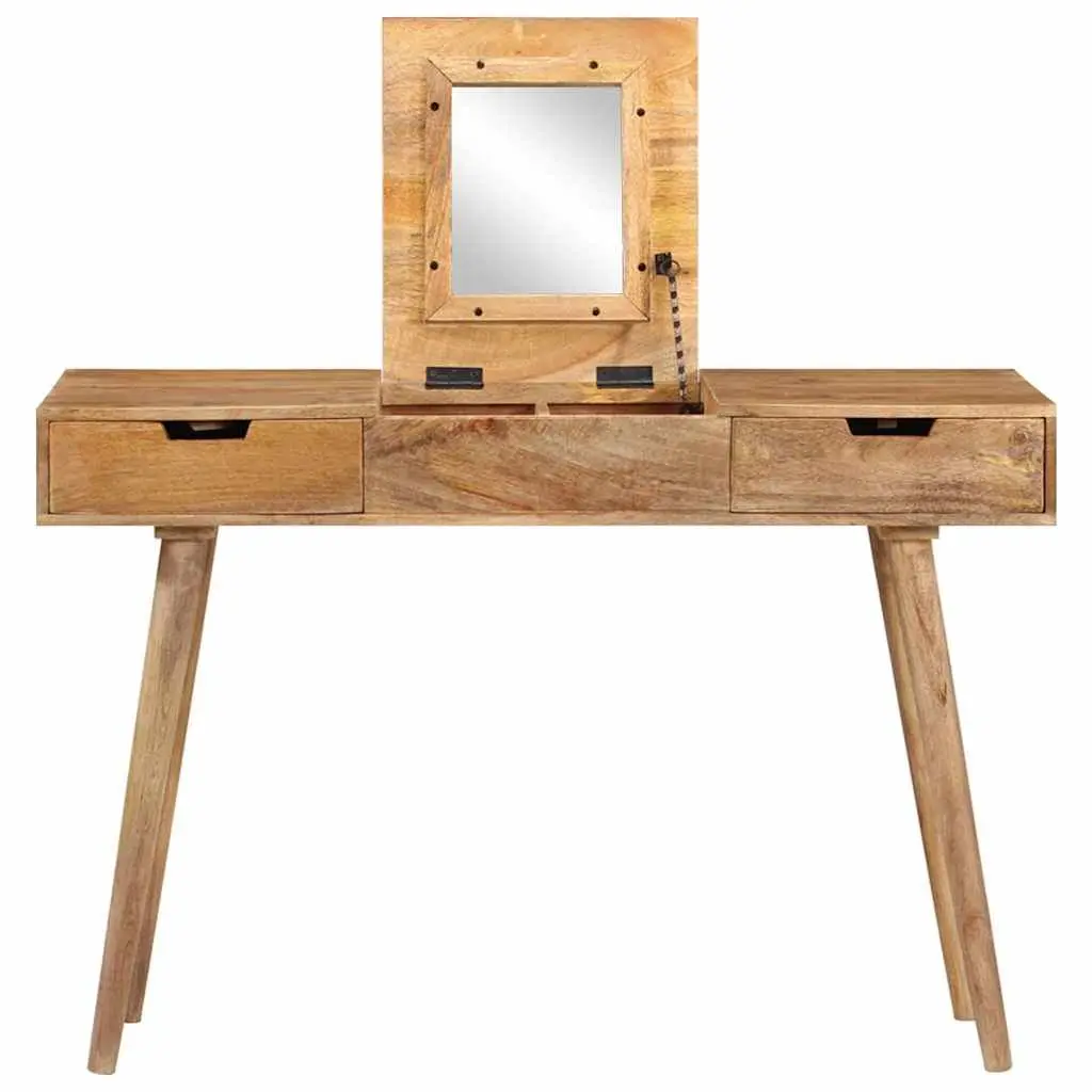 Dressing Table Bedroom Vanity 112x45x76 cm Brown Solid Mango Wood with Mirror 2 Drawers 4 Compartments