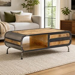 Coffee Table 100x50x35cm Solid Mango Wood Living Room Accent Storage Drawers