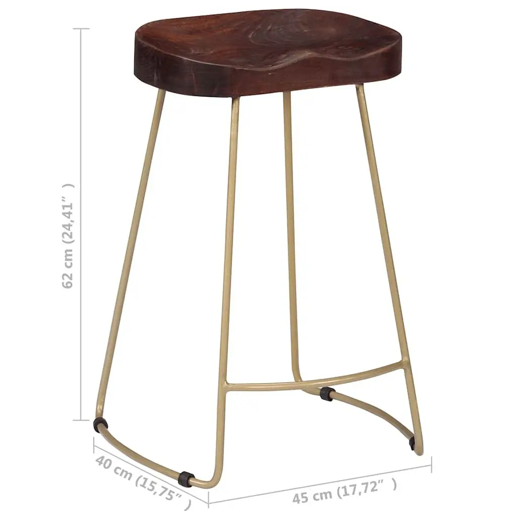 Bar Stools 2 pcs Solid Mango Wood Retro Vintage Kitchen Counter Dining Chair Set