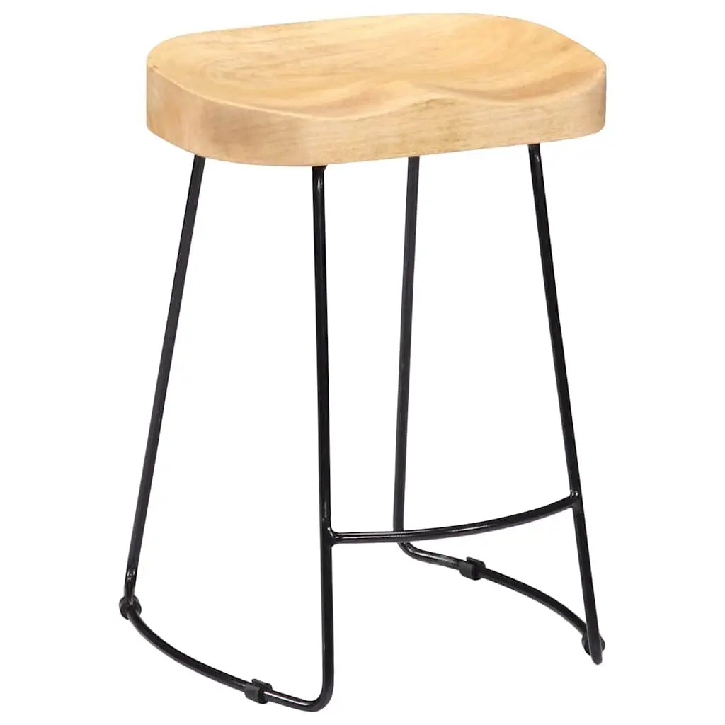Bar Stools 2 pcs Solid Mango Wood Brown Retro Vintage Industrial Pub Chair
