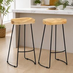 Quality Bar Stools - Solid Mango Wood, 2 Piece Set