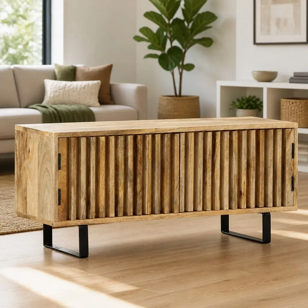 Brown Solid Mango Wood TV Cabinet for Storage Needs