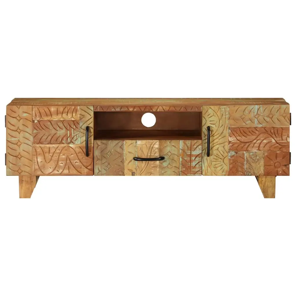 TV Cabinet Solid Reclaimed Wood Hand Carved Doors Drawer Storage 120x30x40 cm Brown