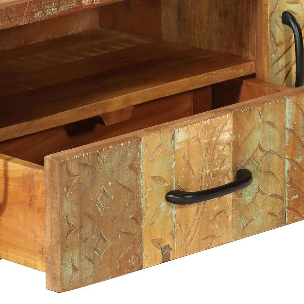 TV Cabinet Solid Reclaimed Wood Hand Carved Doors Drawer Storage 120x30x40 cm Brown