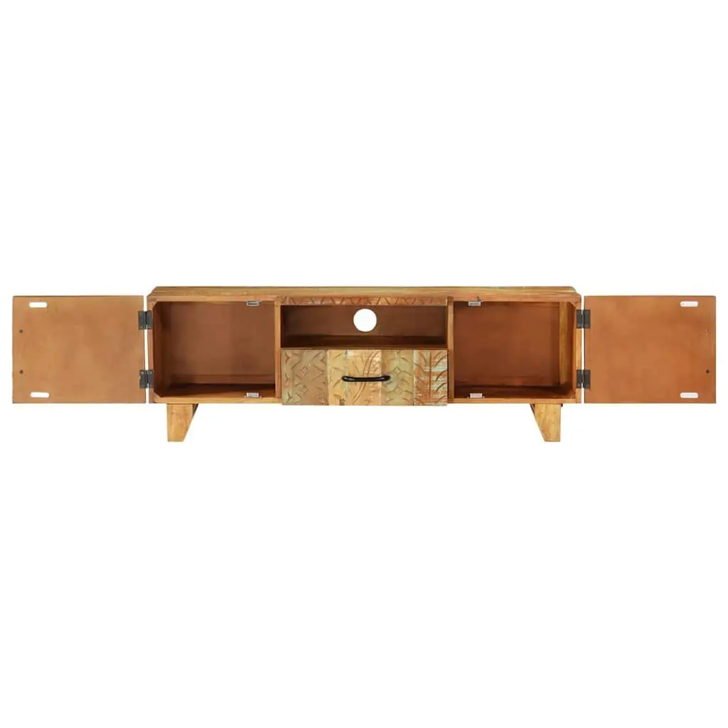 TV Cabinet Solid Reclaimed Wood Hand Carved Doors Drawer Storage 120x30x40 cm Brown