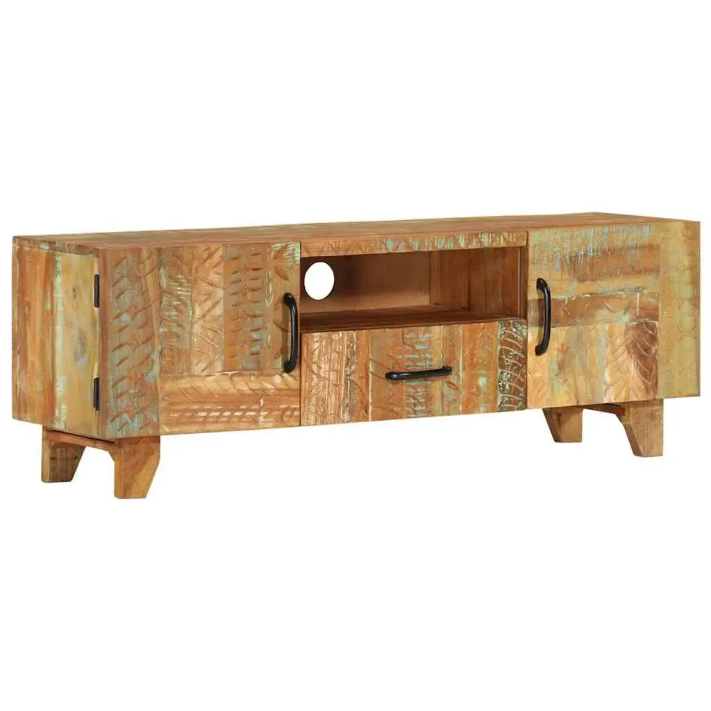 TV Cabinet Solid Reclaimed Wood Hand Carved Doors Drawer Storage 120x30x40 cm Brown