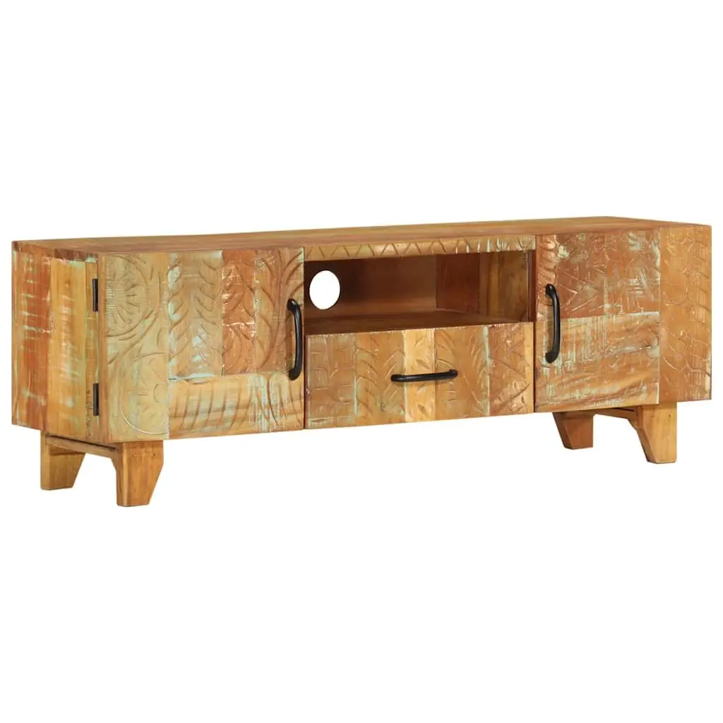 TV Cabinet Solid Reclaimed Wood Hand Carved Doors Drawer Storage 120x30x40 cm Brown