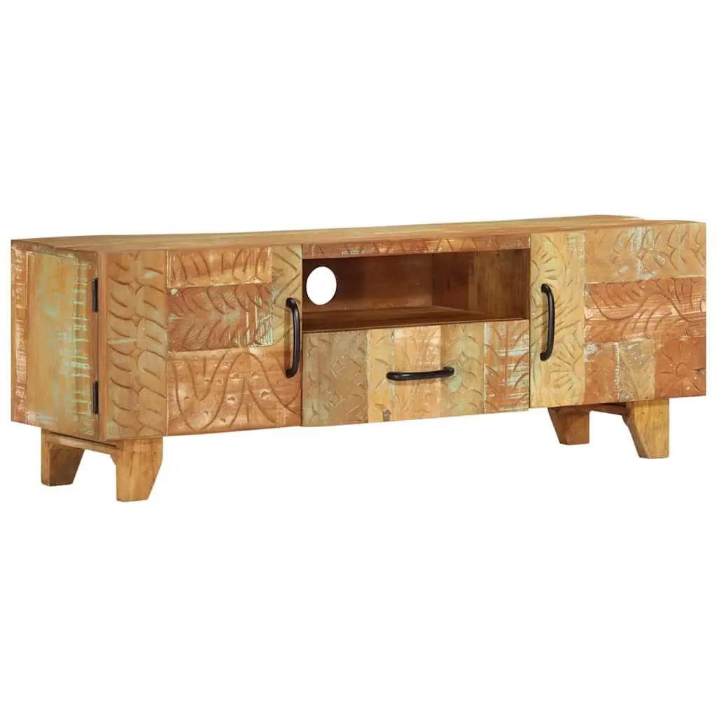 TV Cabinet Solid Reclaimed Wood Hand Carved Doors Drawer Storage 120x30x40 cm Brown