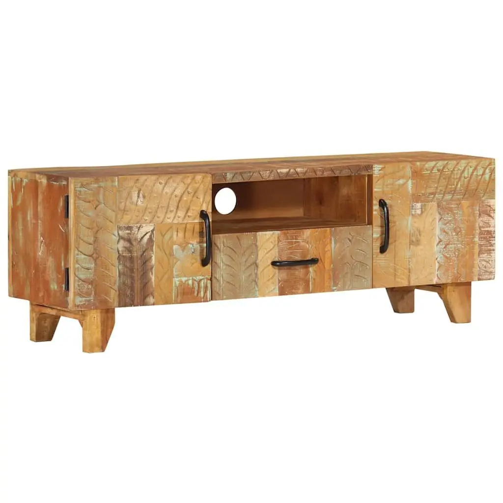 TV Cabinet Solid Reclaimed Wood Hand Carved Doors Drawer Storage 120x30x40 cm Brown