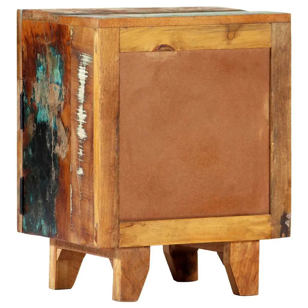 Bedside Cabinet Hand Carved Solid Reclaimed Wood Nightstand Storage Drawer Door Multicolour 40cm x 30cm x 50cm
