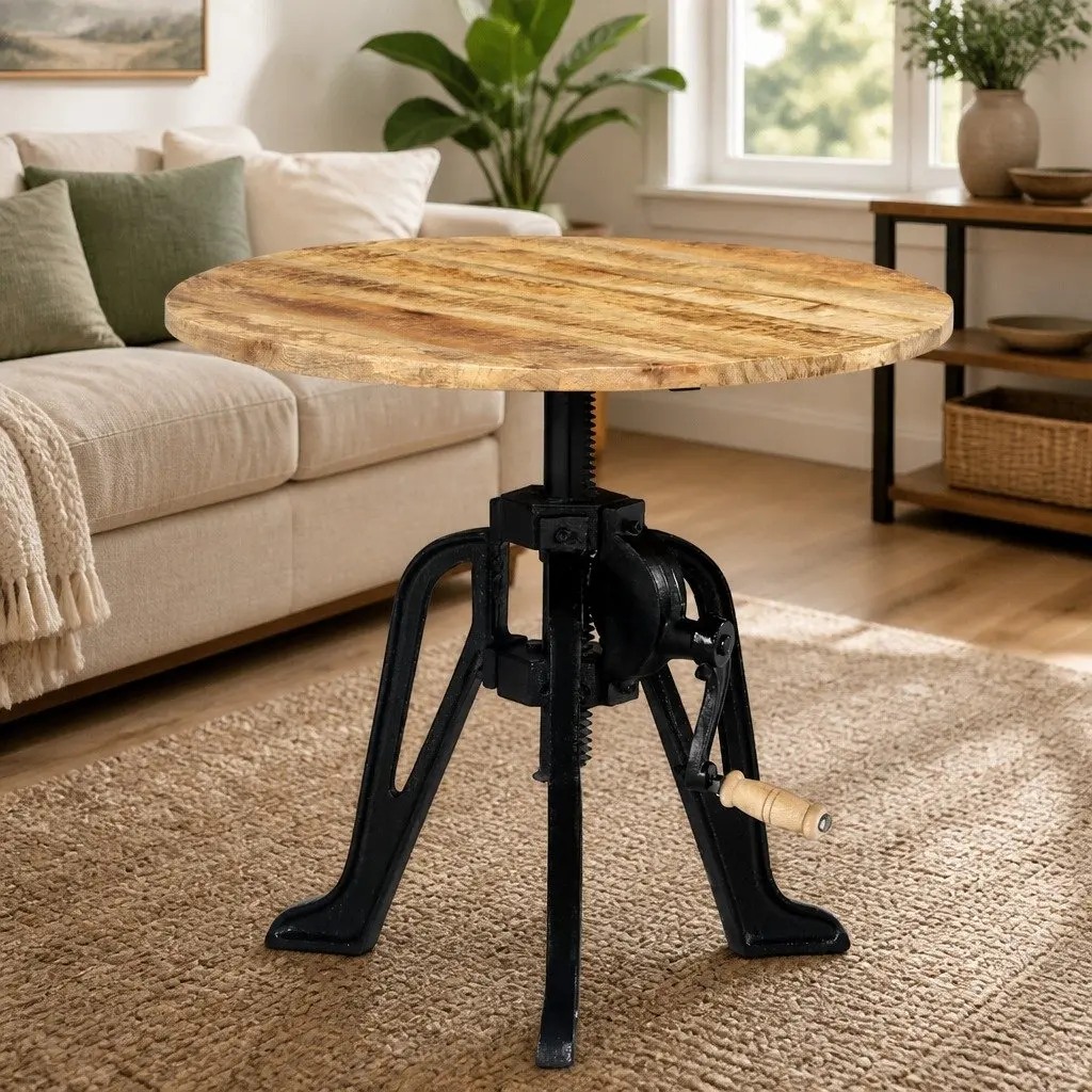 Adjustable Height Side Table with Mango Wood