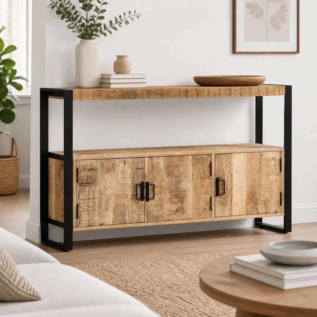 Side Cabinet 120x30x75 cm Solid Mango Wood Brown Sideboard Storage Furniture