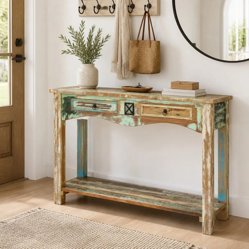 End Table Console Cabinet Solid Reclaimed Wood 120x40x75cm Multicolour