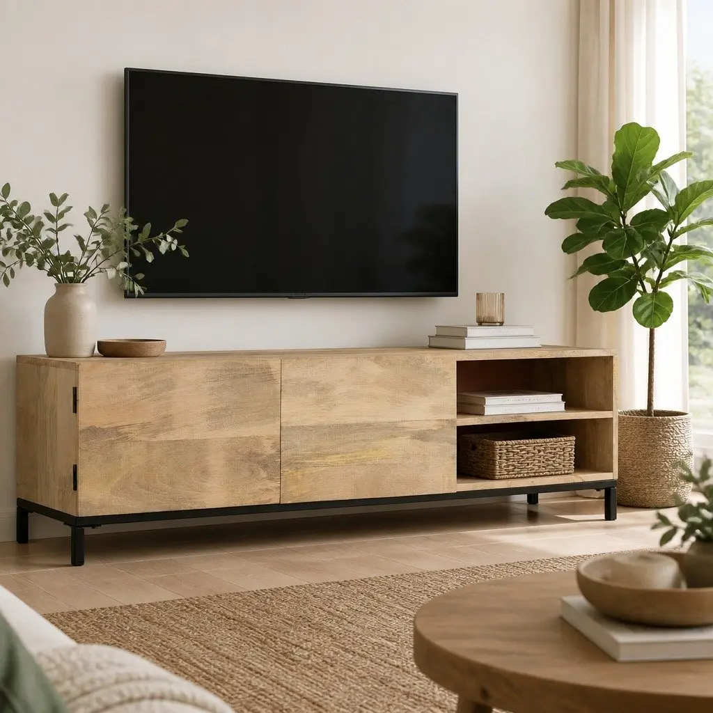 TV Cabinet HiFi Storage Unit 145x30x41 cm Solid Mango Wood Brown Antique Style