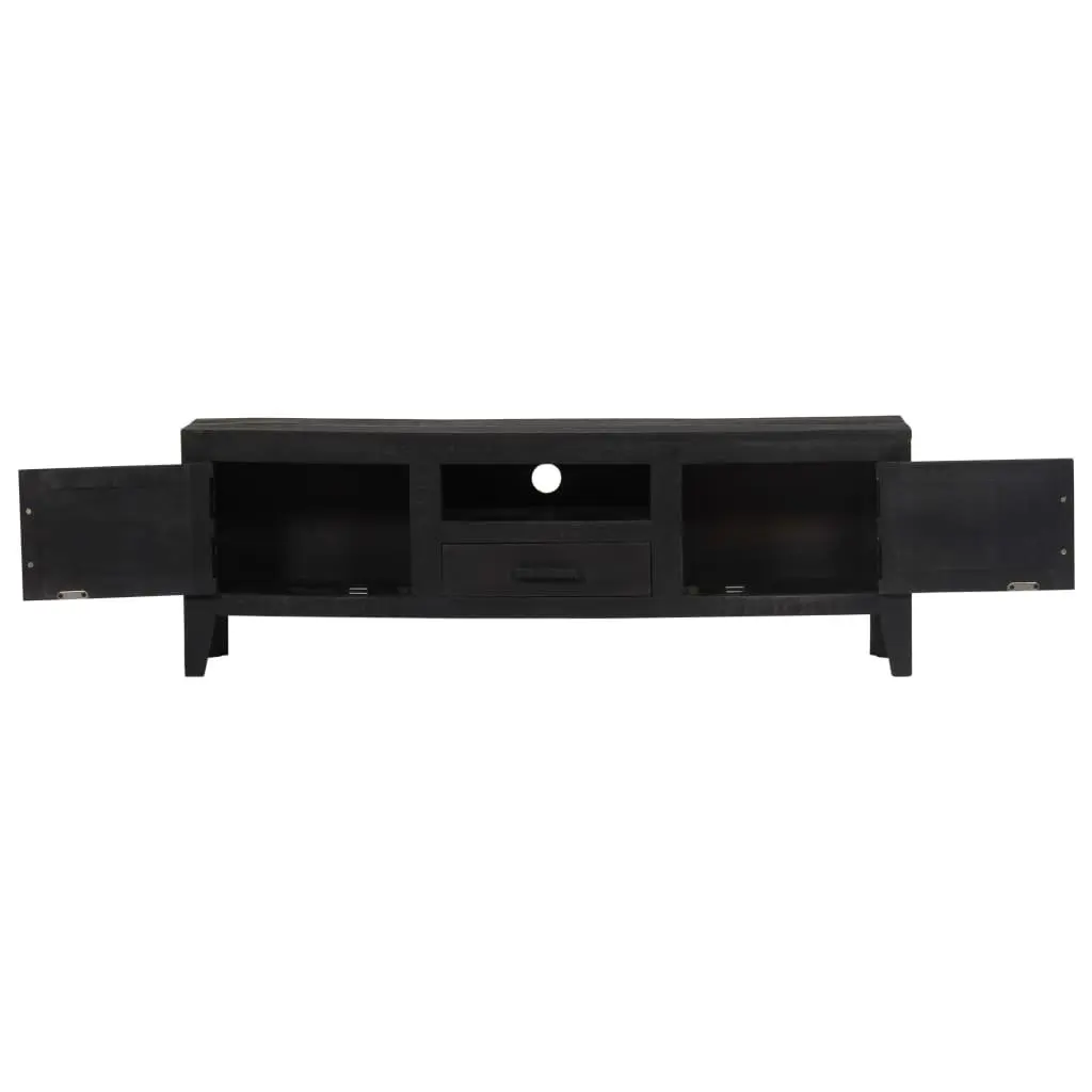 TV Cabinet Black Solid Mango Wood Storage Unit 118x30x40cm
