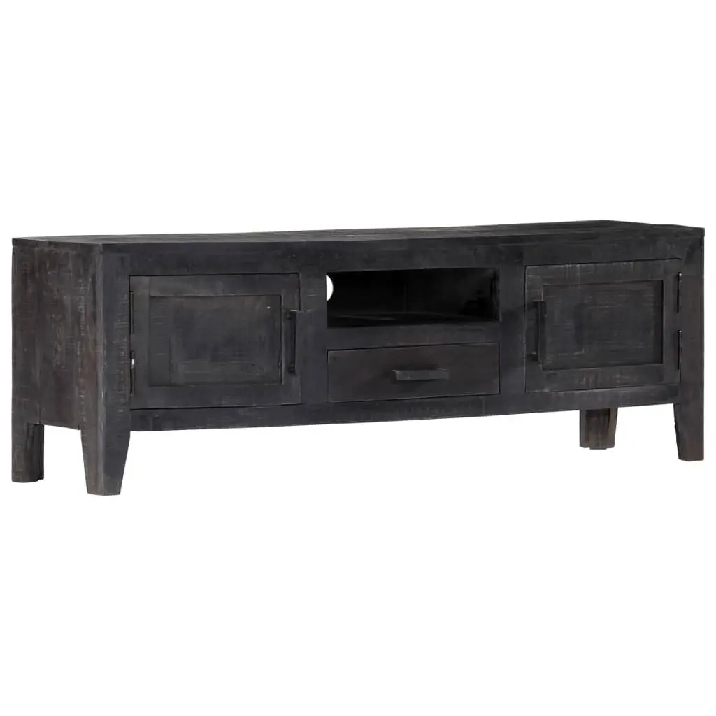 TV Cabinet Black Solid Mango Wood Storage Unit 118x30x40cm