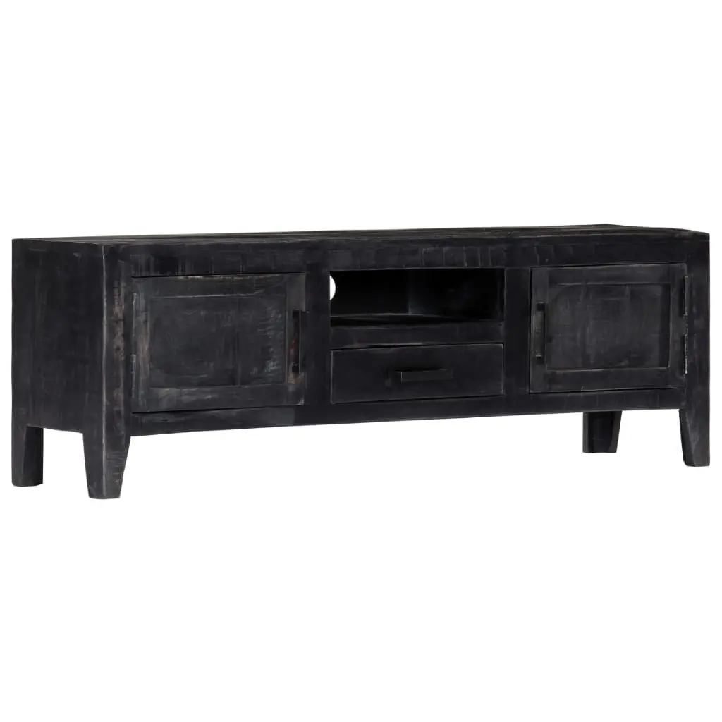 TV Cabinet Black Solid Mango Wood Storage Unit 118x30x40cm