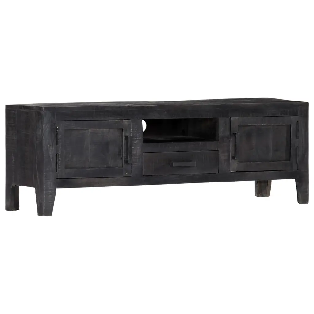 TV Cabinet Black Solid Mango Wood Storage Unit 118x30x40cm