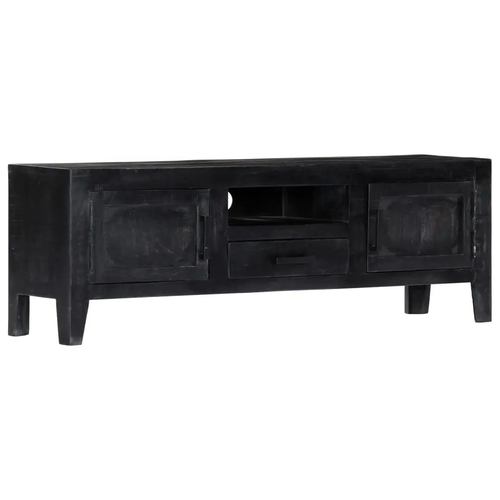 TV Cabinet Black Solid Mango Wood Storage Unit 118x30x40cm