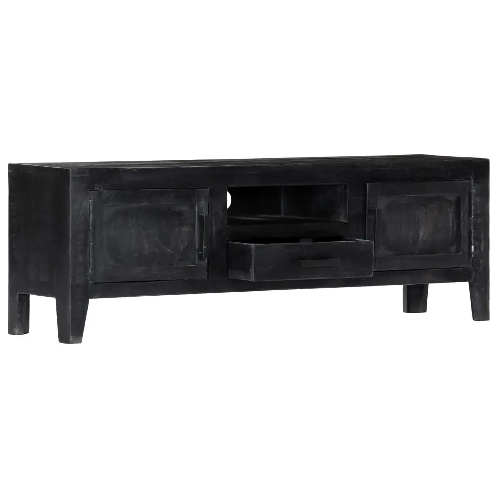 TV Cabinet Black Solid Mango Wood Storage Unit 118x30x40cm