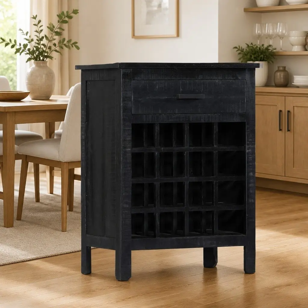 Wine Rack Storage Cabinet 56x35x75cm Black Wooden Mango Wood