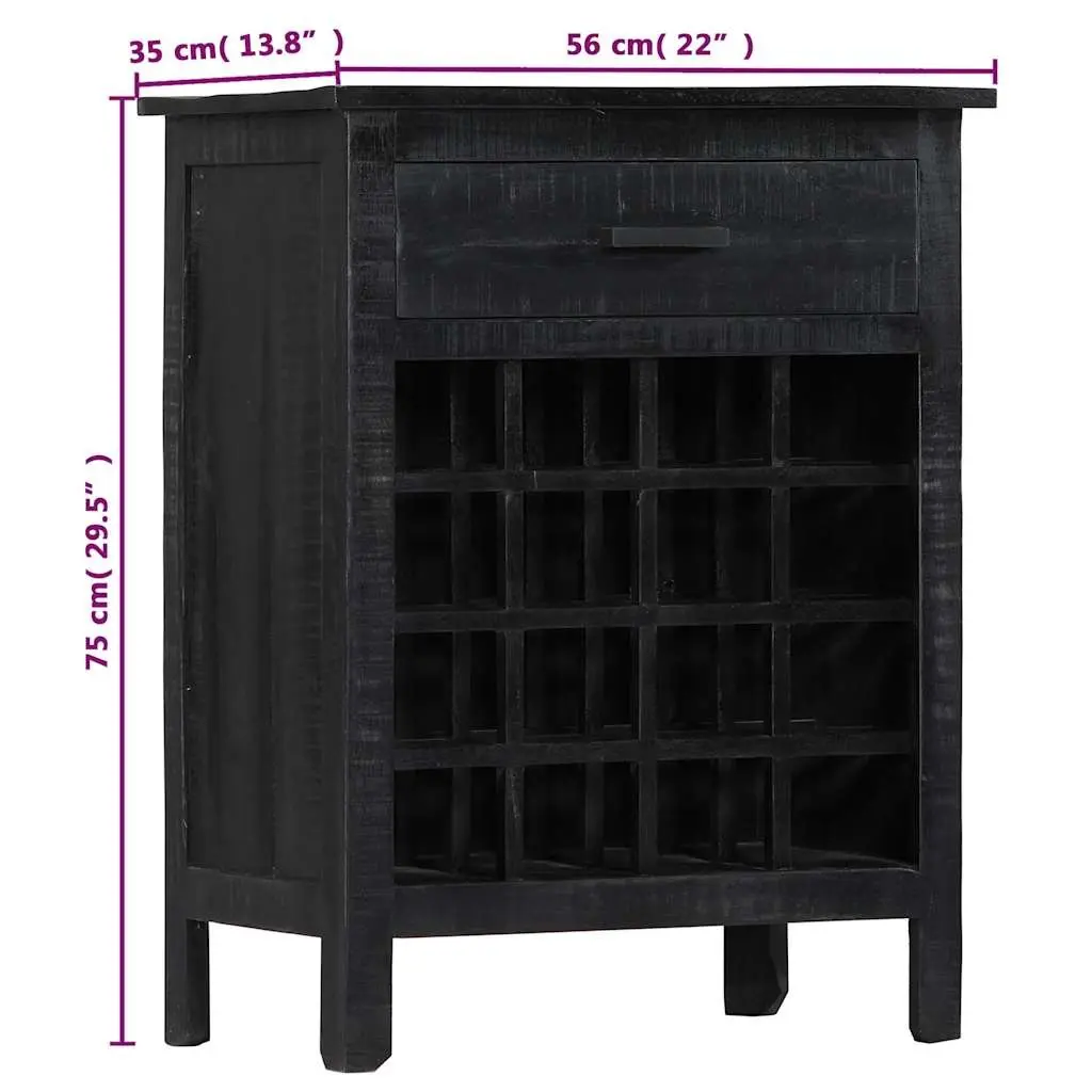 Wine Rack Storage Cabinet 56x35x75cm Black Wooden Mango Wood