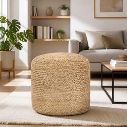 Comfortable Handmade Pouffe Footstool - Brown Jute