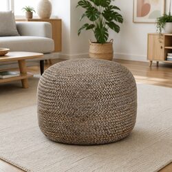 Comfortable Handmade Grey Pouffe Footstool