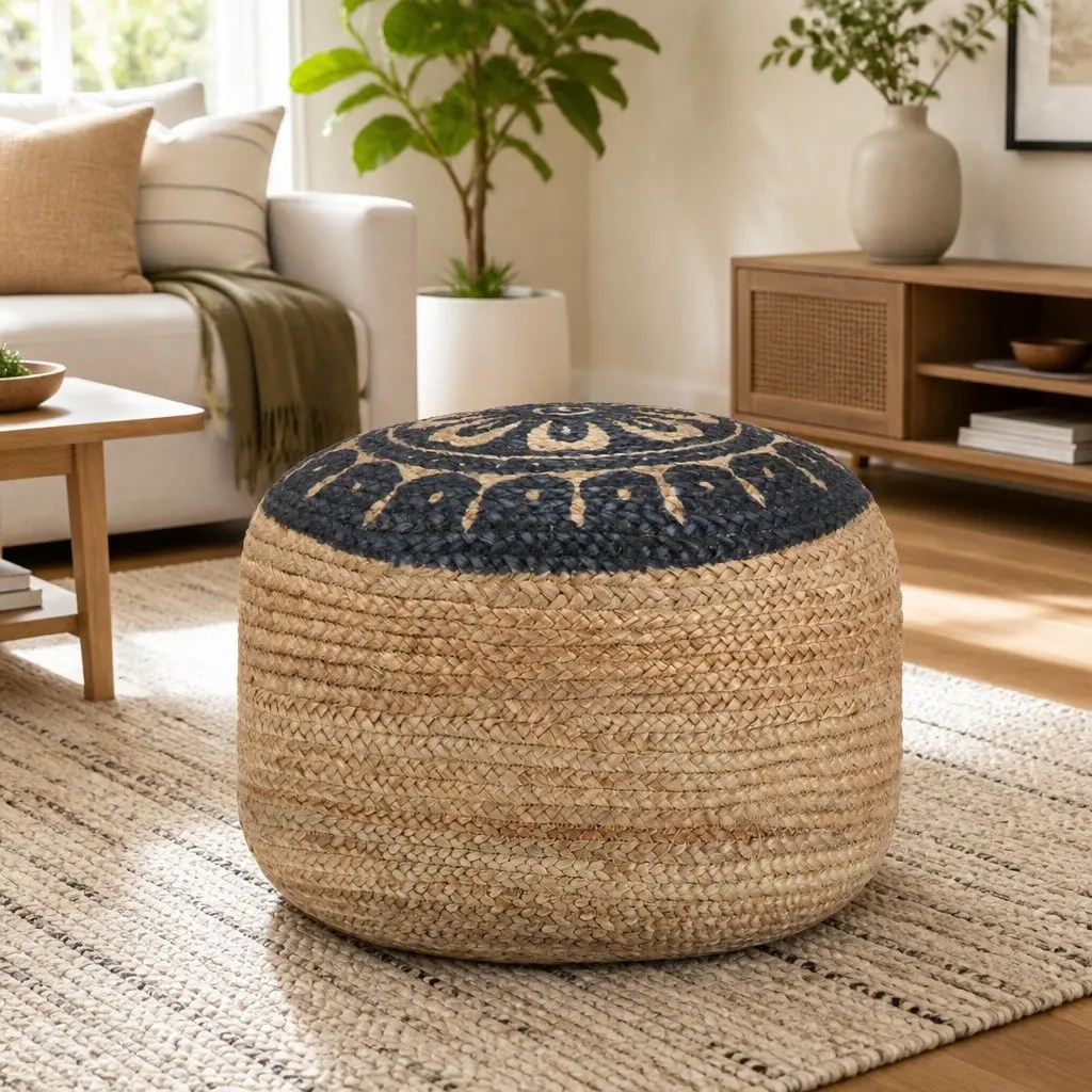 Handmade Pouffe Footstool Foot Rest 45 x 30 cm Brown Braided Jute Ottoman