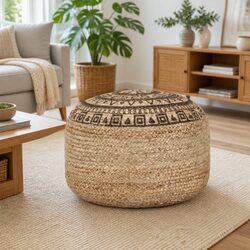 Handmade Pouffe Footstool Brown Jute Braided Relaxation Foot Rest Home Decor