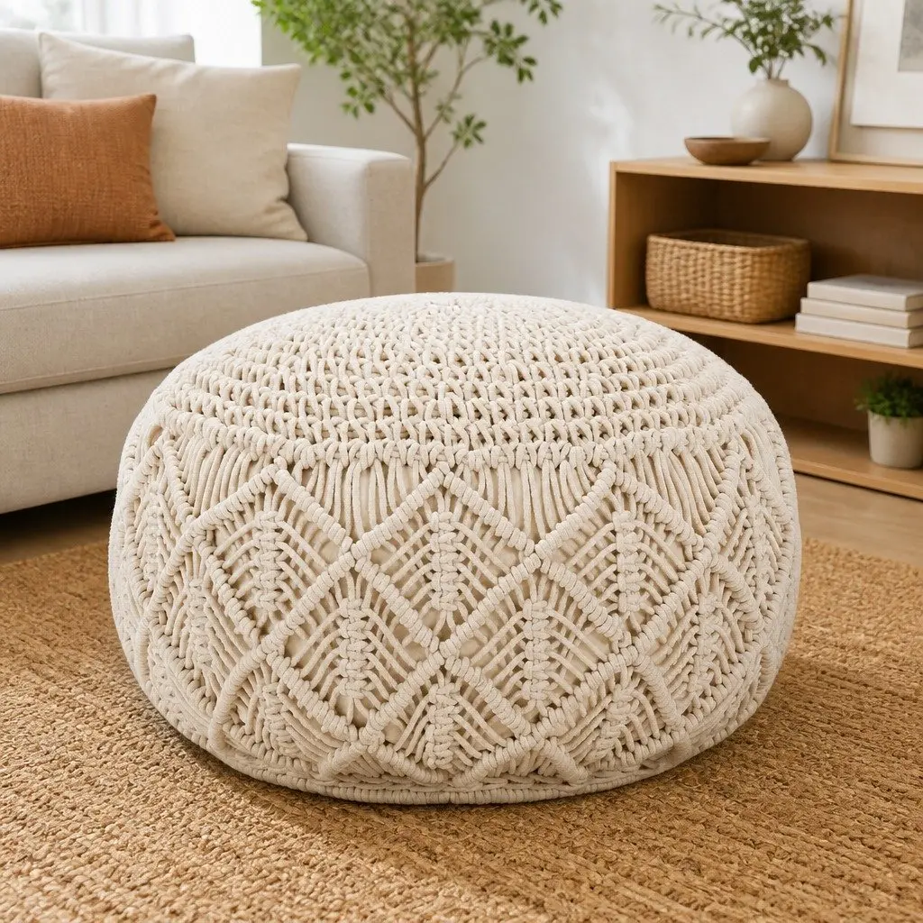 Macrame Pouf for Functionality and Elegance