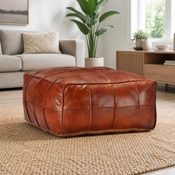 Warm and Inviting Goat Leather Pouffe Footstool