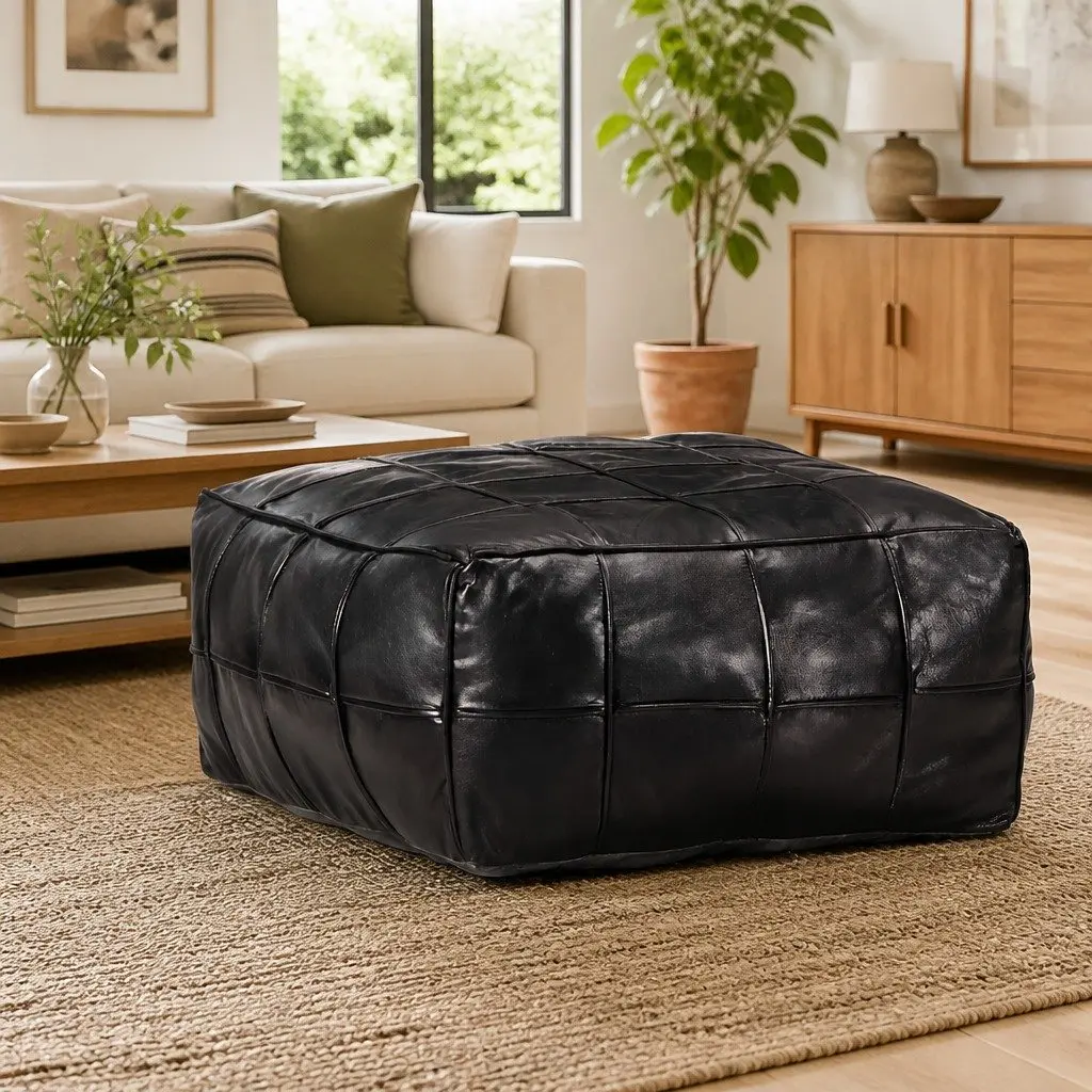 Pouffe Footstool Ottoman Black Modern Comfort Home Decor Relaxation Furniture