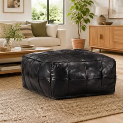Pouffe Footstool Ottoman Black Modern Comfort Home Decor Relaxation Furniture