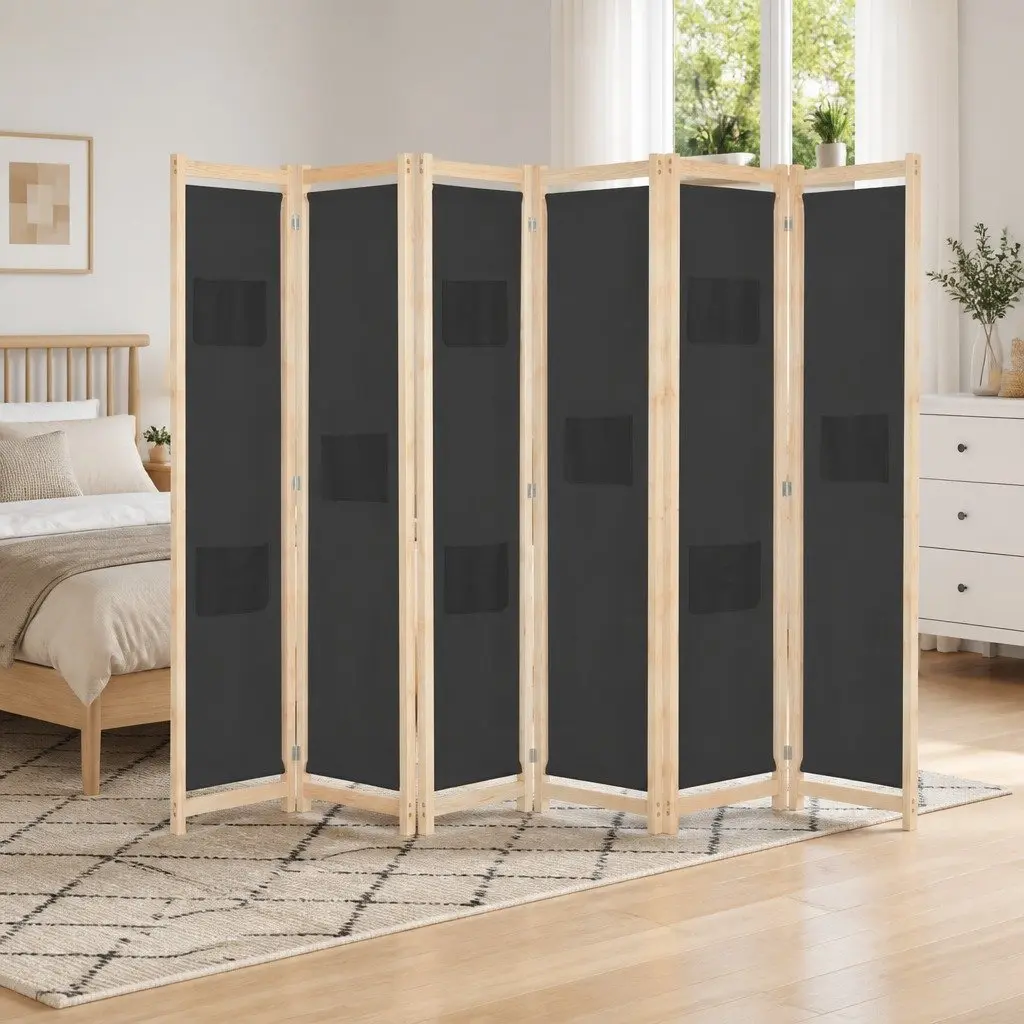 6-Panel Room Divider Privacy Screen Folding Freestanding Grey