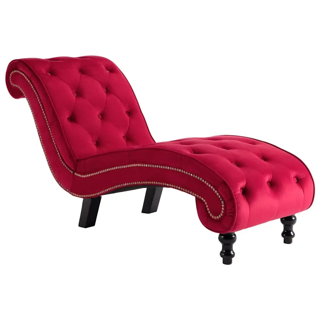 Chaise Lounge Red Velvet Button Tufted Accent Chair